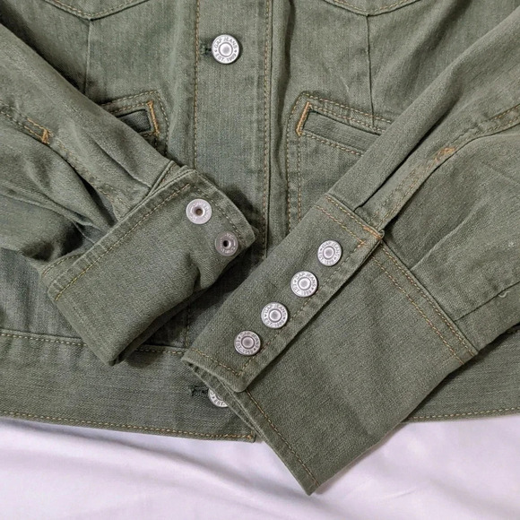 GAP Mock Neck Button Up Denim Jacket, Color Sage Green Size S - Picture 6 of 14